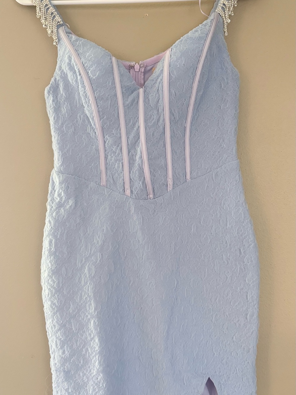 Light Blue Mini Dress with Pale Pink Trim